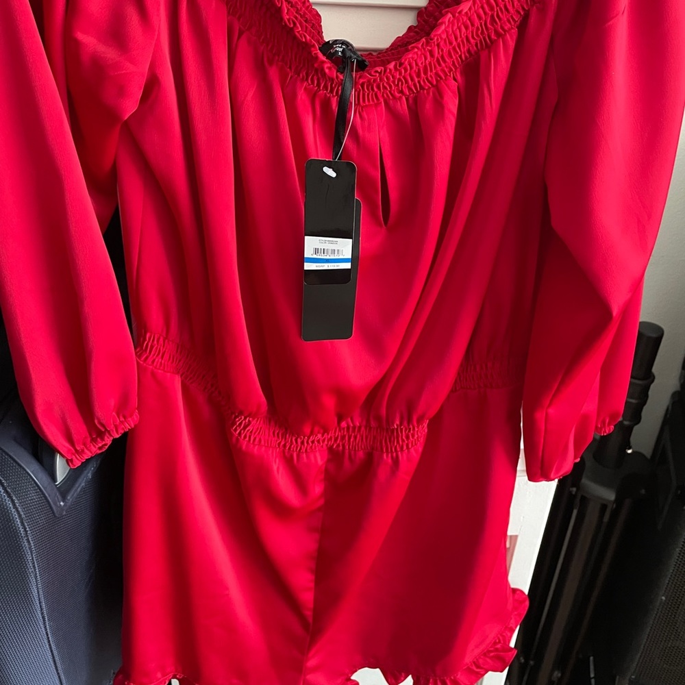 BEBE - Red Satin Short Romper - New! With tags